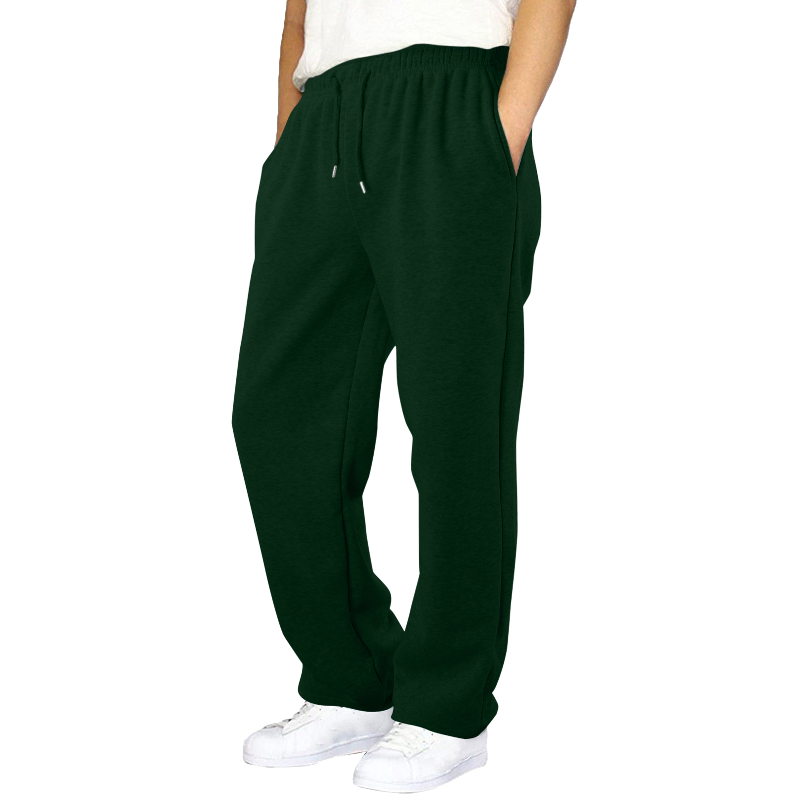 thumbnail image 3 of Pantalones de chándal con forro polar para hombre: pierna recta ancha, cintura alta, bolsillos, poliéster resistente para uso diario/deportivo, tallas US/UK/EU S-XXXL, 3 of 8
